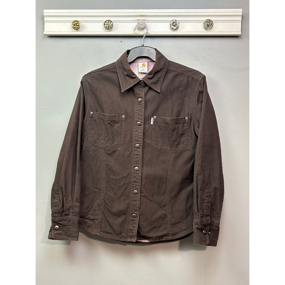 Carhartt Shirt Jacket Women‎ M Brown Canvas Flannel Lined Workwear Shacket